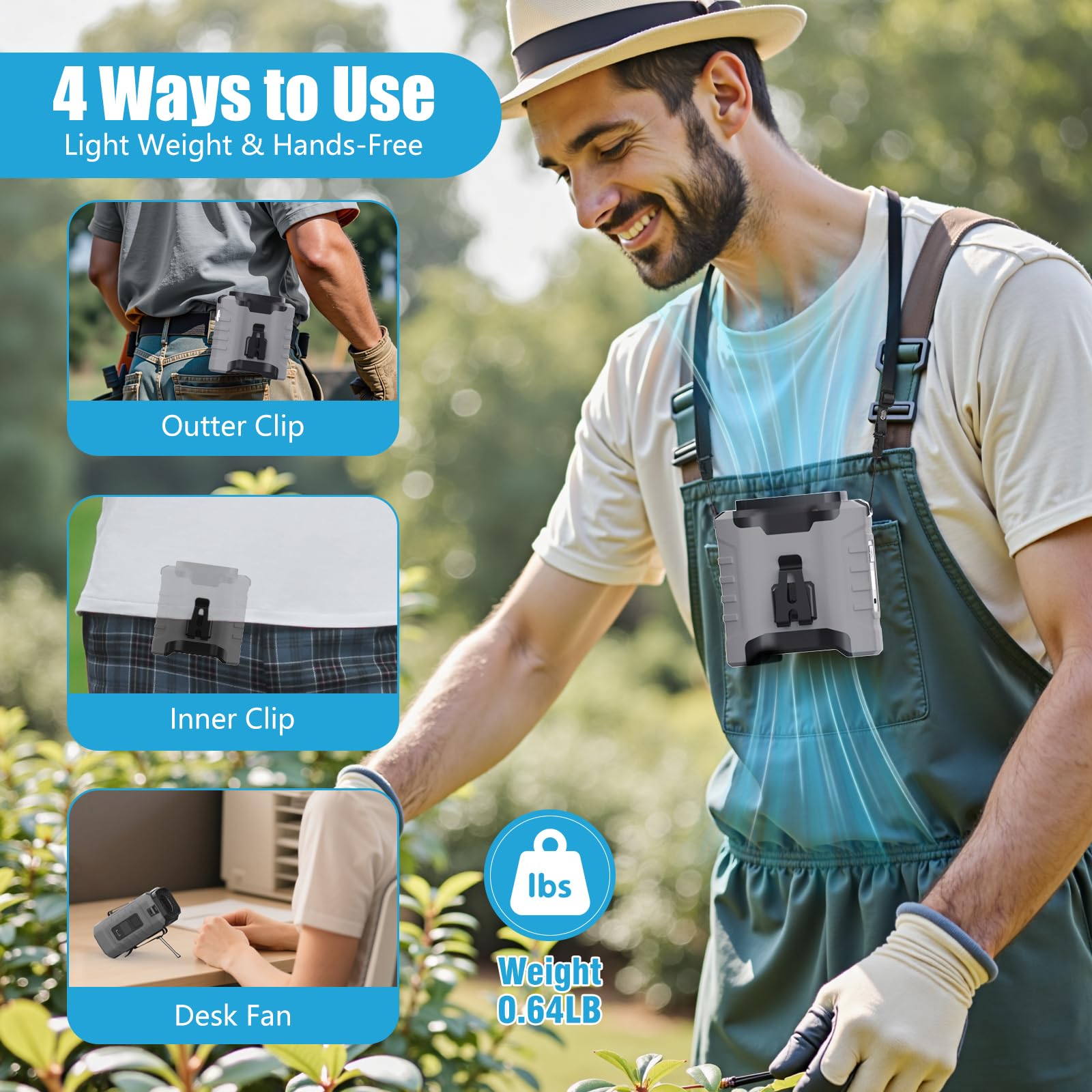 Amazon | Ayuanb ポータブルウエストファン 5段階速度 2025 10000mAh